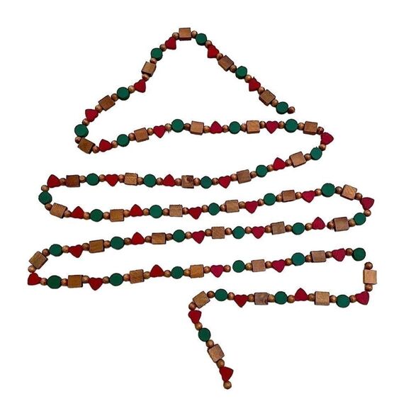 Vintage 9’2” Beaded Garland Red, Green & Natural Wood - Picture 1 of 8
